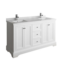 Fresca  FCB2460WHM-CWH-U Windsor 60" Matte White Traditional Double Sink Bathroom Cabinet w/ Top & Sinks