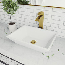 Vigo  VGT1461 Vinca Matte Stone Bathroom Vessel Sink And Duris Vessel Faucet In Matte Brushed Gold With Pop-Up Drain