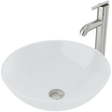 Vigo  VGT270 White Frost Glass Vessel Bathroom Sink Set With Seville Vessel Faucet In Brushed Nickel