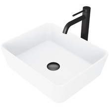 Vigo  VGT1449 Marigold Matte Stone Vessel Bathroom Sink And Lexington Cfiber© Vessel Bathroom Faucet In Matte Black With Pop-Up Drain