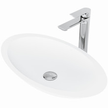 Vigo  VGT1283 Wisteria Matte Stone Vessel Bathroom Sink With Norfolk Faucet In A Chrome Finish, Pop-Up Drain Included
