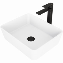 Vigo  VGT1275 Marigold Matte Stone Vessel Bathroom Sink With Norfolk Faucet In A Matte Black Finish, Pop-Up Drain Included