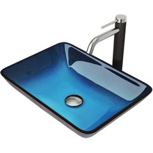Vigo  VGT1440 Turquoise Water Rectangular Glass Vessel Bathroom Sink Set And Lexington Cfiber© Vessel Faucet With Pop-Up Drain In Brushed Nickel