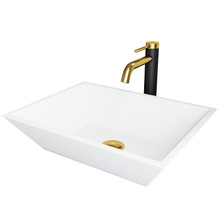 Vigo  VGT2023 Vinca Matte Stone Vessel Bathroom Sink And Lexington Cfiber© Faucet In Matte Brushed Gold And Matte Black