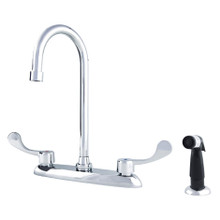 Danze GC044779 Commercial Two Handle Kitchen Faucet w/ Gooseneck Spout Wrist Blade Handles Spray & Color-Coded Handle Screws 1.75gpm Aeration/2.2gpm Spray - Chrome