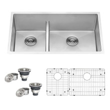 Ruvati  33-inch Low-Divide Undermount 40/60 Double Bowl 16 Gauge Rounded Corners Stainless Steel Kitchen Sink - RVH7418