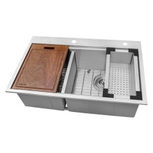 Ruvati  33 x 22 inch Workstation Drop-in 40/60 Double Bowl Topmount Rounded Corners Kitchen Sink - RVH8036