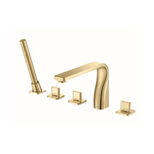 Isenberg  260.2420SB Five Hole Deck Mounted Roman Tub Faucet With Hand Shower - Satin Brass