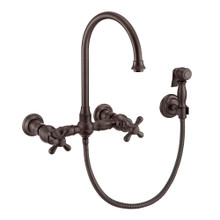 Whitehaus  WHKWCR3-9301-NT-ORB Vintage III Plus Wall Mount Faucet with a Long Gooseneck Swivel Spout, Cross Handles and Solid Brass Side Spray - Oil Rubbed Bronze