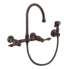 Whitehaus  WHKWLV3-9301-NT-ORB Vintage III Plus Wall Mount Faucet with a Long Gooseneck Swivel Spout, Lever Handles and Solid Brass Side Spray - Oil Rubbed Bronze