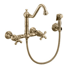 Whitehaus  WHKWCR3-9402-NT-AB Vintage III Plus Wall Mount Faucet with a Long Traditional Swivel Spout, Cross Handles and Solid Brass Side Spray - Antique Brass