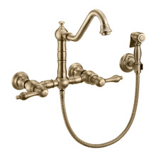 Whitehaus  WHKWLV3-9402-NT-AB Vintage III Plus Wall Mount Faucet with a Long Traditional Swivel Spout, Lever Handles and Solid Brass Side Spray - Antique Brass