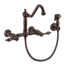 Whitehaus  WHKWLV3-9402-NT-ORB Vintage III Plus Wall Mount Faucet with a Long Traditional Swivel Spout, Lever Handles and Solid Brass Side Spray - Oil Rubbed Bronze