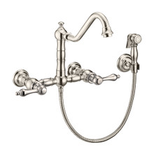 Whitehaus  WHKWLV3-9402-NT-PN Vintage III Plus Wall Mount Faucet with a Long Traditional Swivel Spout, Lever Handles and Solid Brass Side Spray - Polished Nickel