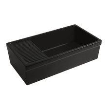 Whitehaus  WHQD540-M-BLACK Farmhaus Quatro Alcove Large Reversible Matte Fireclay Kitchen Sink with Integral Drainboard and a Decorative 2 ½" Lip Front Apron on Both Sides - Matte Black