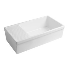 Whitehaus  WHQD540-M-WHITE Farmhaus Quatro Alcove Large Reversible Matte Fireclay Kitchen Sink with Integral Drainboard and a Decorative 2 ½" Lip Front Apron on Both Sides - Matte White