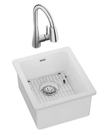 ELKAY  SWU1517WHFC Fireclay 16-7/16" x 18-15/16" x 9-1/16" Single Bowl Undermount Bar Sink Kit with Faucet, White
