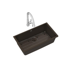 ZURN-ELKAY  ELGRU13322MC0FC Quartz Classic 33" x 18-7/16" x 9-7/16", Single Bowl Undermount Sink Kit with Faucet, Mocha