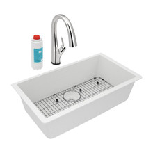 ZURN-ELKAY  ELGRU13322WHFLC Quartz Classic 33" x 18-7/16" x 9-7/16", Single Bowl Undermount Sink Kit with Filtered Faucet, White