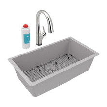 ZURN-ELKAY  ELGRU13322GSFLC Quartz Classic 33" x 18-7/16" x 9-7/16", Single Bowl Undermount Sink Kit with Filtered Faucet, Greystone