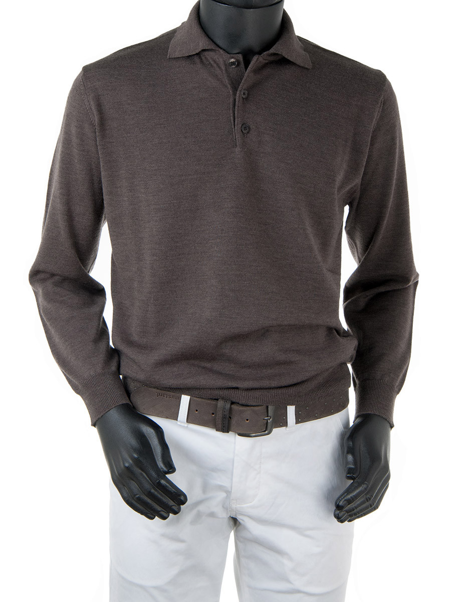 Brown Merino Polo Collar Jumper Oscar Milo