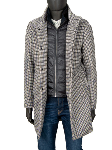 Olive Dogtooth Pattern Overcoat 