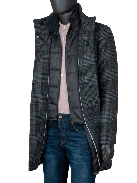 Check Tailored Wool Blend Overcoat - Midgrey