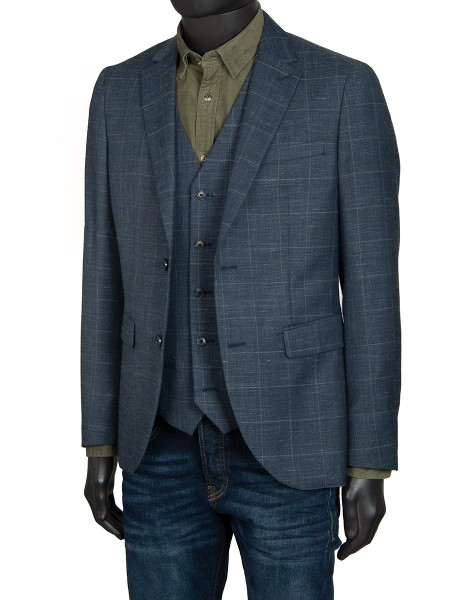 Unconstructed Jacket with Khaki Check - Light Army