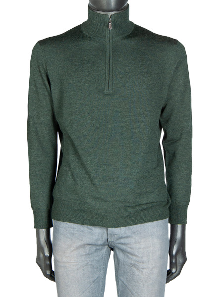 Forest Green ¼ Zip Polo Neck Jumper