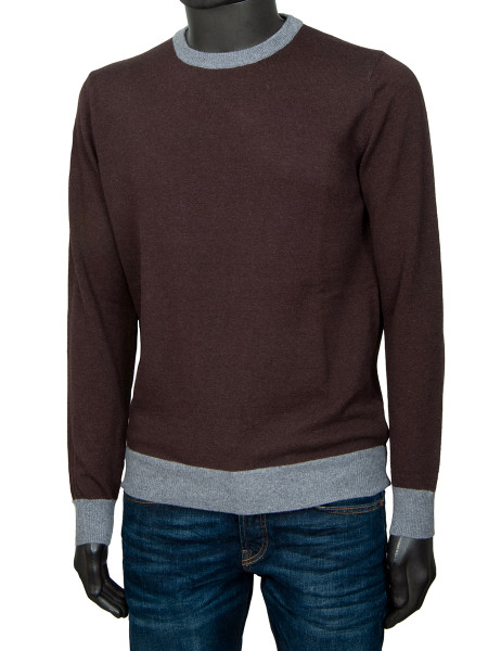 Wool-Cashmere Crew Neck Pullover - Brown