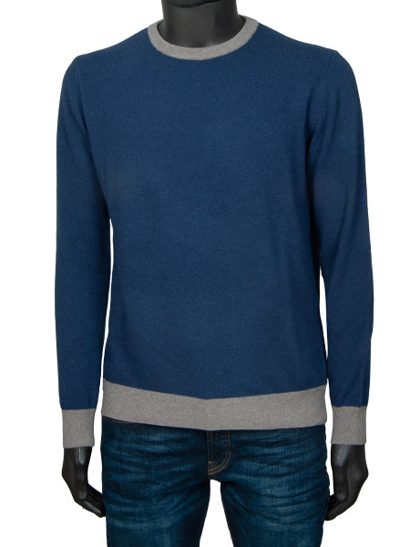 Wool-Cashmere Crew Neck Pullover - Blue