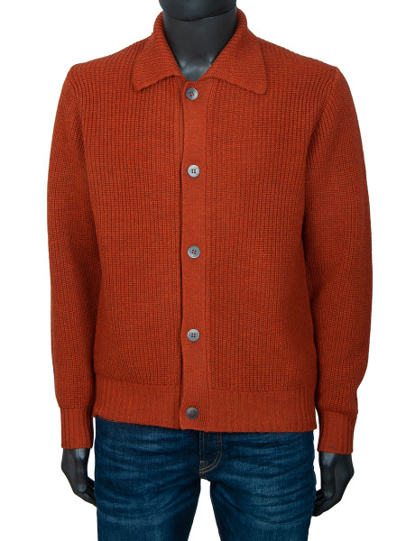 Chunky Knit Pure Merino Wool Cardigan - Burnt Orange
