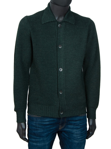 Chunky Knit Pure Merino Wool Cardigan - Forest Green