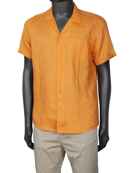 Pure Linen Short Sleeve Shirt - Burnt Orange