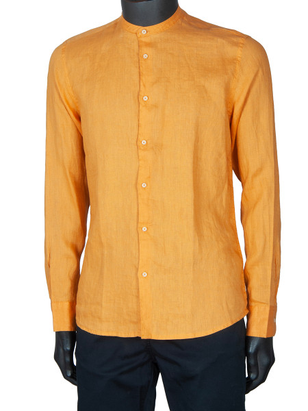 Mandarin Pure Linen Shirt - Burnt Orange