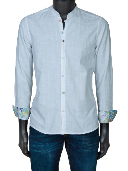 Mandarin Cotton Shirt -Textured White