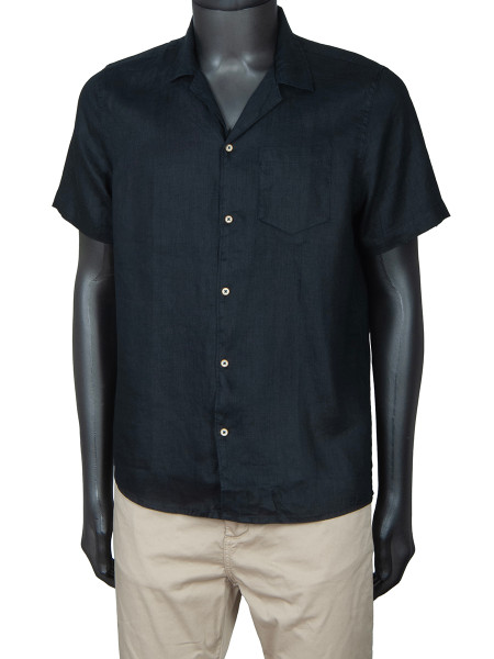 Pure Linen Short Sleeve Shirt - Black