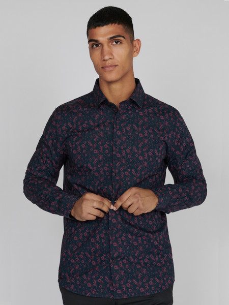 Matinique Flower Print Shirt - Purple On Navy