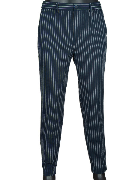 Cotton Striped Pants - Navy