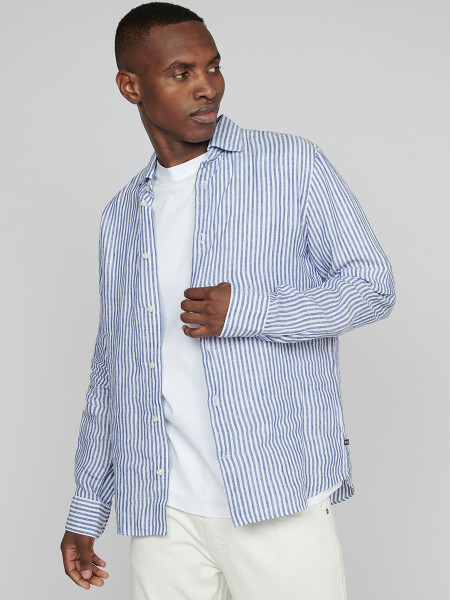 Lux Linen Shirting -  Insignia Blue Stripe