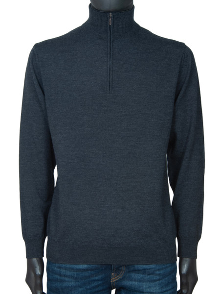 Pure Merino Wool ¼ Zip Knit - Charcoal