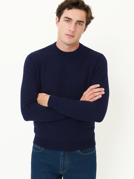 Cashmere & Wool Blend Crew Neck Jumper - Dark Navy