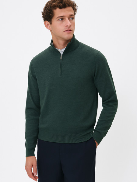 Pure Merino Wool ¼ Zip Knit - Forest Green