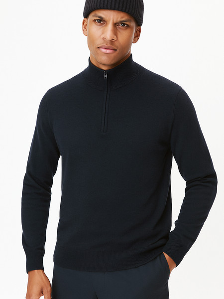 Pure Merino Wool ¼ Zip Knit - Black
