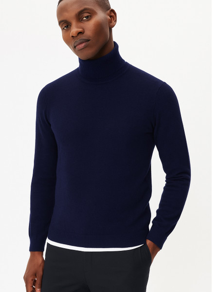 Cashmere & Wool Blend Roll Neck Jumper - Dark Navy