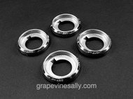 SET OF 4 Original Vintage O'Keefe & Merritt Stove Gas Control Knob Bezel Rings. The bezel ring reads:  "ON   "OFF"  

Please note, this is the bezel that is used with the 3 piece OM knobs (bakelite knob, spring/tension washer, bezel) They are in very nice bright and shiny used condition.
