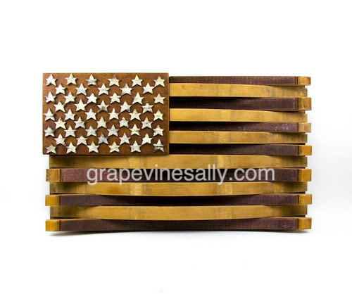 American Flag Wine Barrel Art - wineries will retire their wine barrels afters after so many years, this Flag Art is made from original retired wine barrels from the Central Coast of California. This is a wonderful piece... think creative.
MEASUREMENTS: H 20.0"x L 35.0" Depth is approx. 5.0"

Available for pick up at our Ventura shop. Just give a call.

 