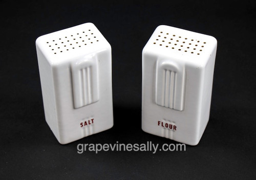 Original Vintage White Ceramic Salt & Flour Shakers. These are in very nice condition, no chips, cracks or stains. The lettering is in excellent condition.
MEASUREMENTS: (each shaker) W 2-5/8" D 2.0" H 4-5/8"