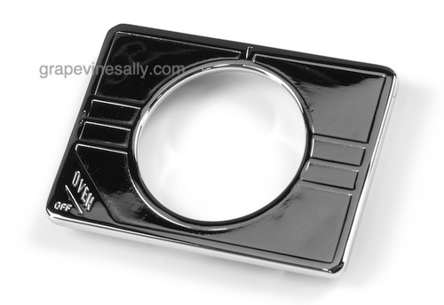 1930's - 1940's Vintage NEW CHROMED Magic Chef Stove 'Oven' Dial Trim Plate - This trim plate is embossed with 'Oven' lettering in the lower left corner.

MEASUREMENT: Width: 3-3/4"   /   Height: 2-3/4"