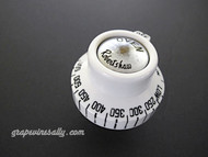 Used Re-Lettered Vintage Robertshaw Gas Oven Control Knob. There are no cracks, chips or stains, slight wear on the top cap. Very nice used condition. This style of oven knob works with the 'after-market' Robertshaw thermostats that slide on the standard 'D' stem on the thermostat. Chrome bezels also available in the store. 

Please note, the actual knob that will ship has RED "Off", not black.